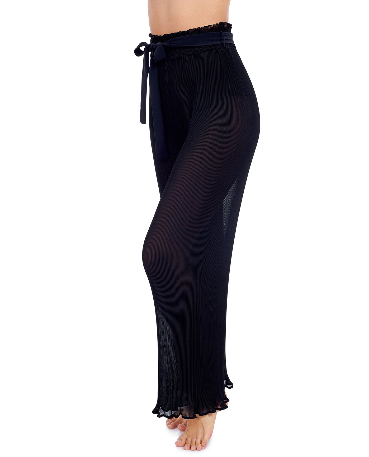 Tutti Frutti Pleated Flouce Cover-Up Pants Black