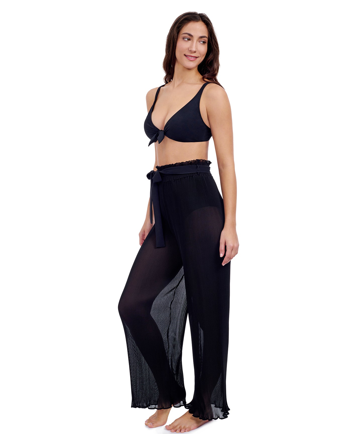 Tutti Frutti Pleated Flouce Cover-Up Pants Black