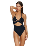 Midnight Cut Out Halter One Piece-Black
