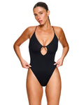 Solid Black Front Cut Out One Piece-Black