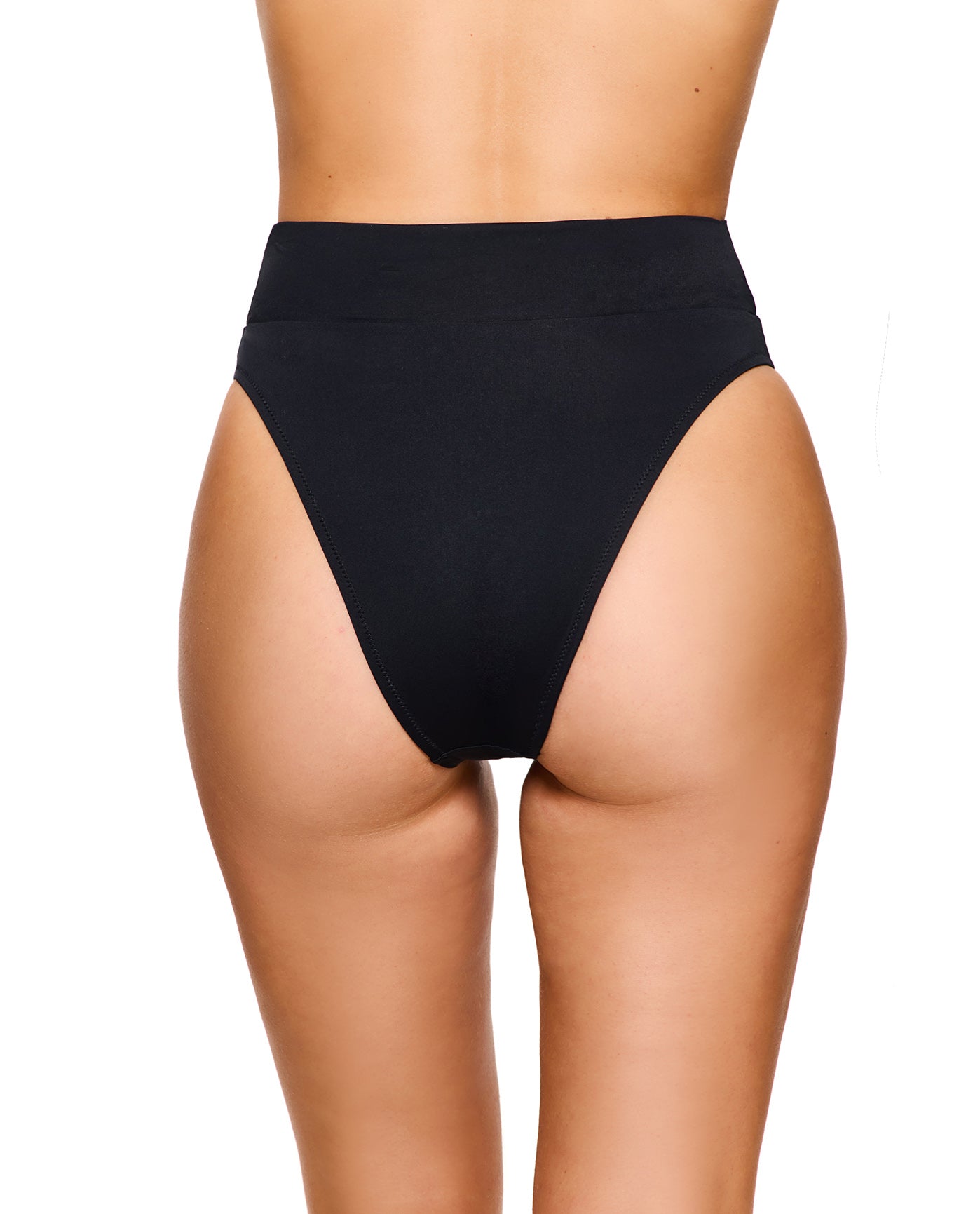 Solid Black Ultra High Waist Bikini Bottom -Black