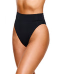 Solid Black Ultra High Waist Bikini Bottom -Black