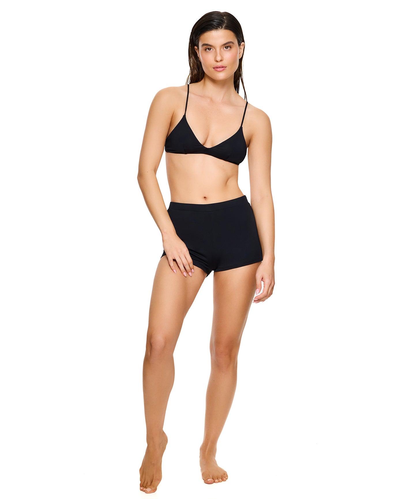 Solid Black V-Neck Bikini Top-Black