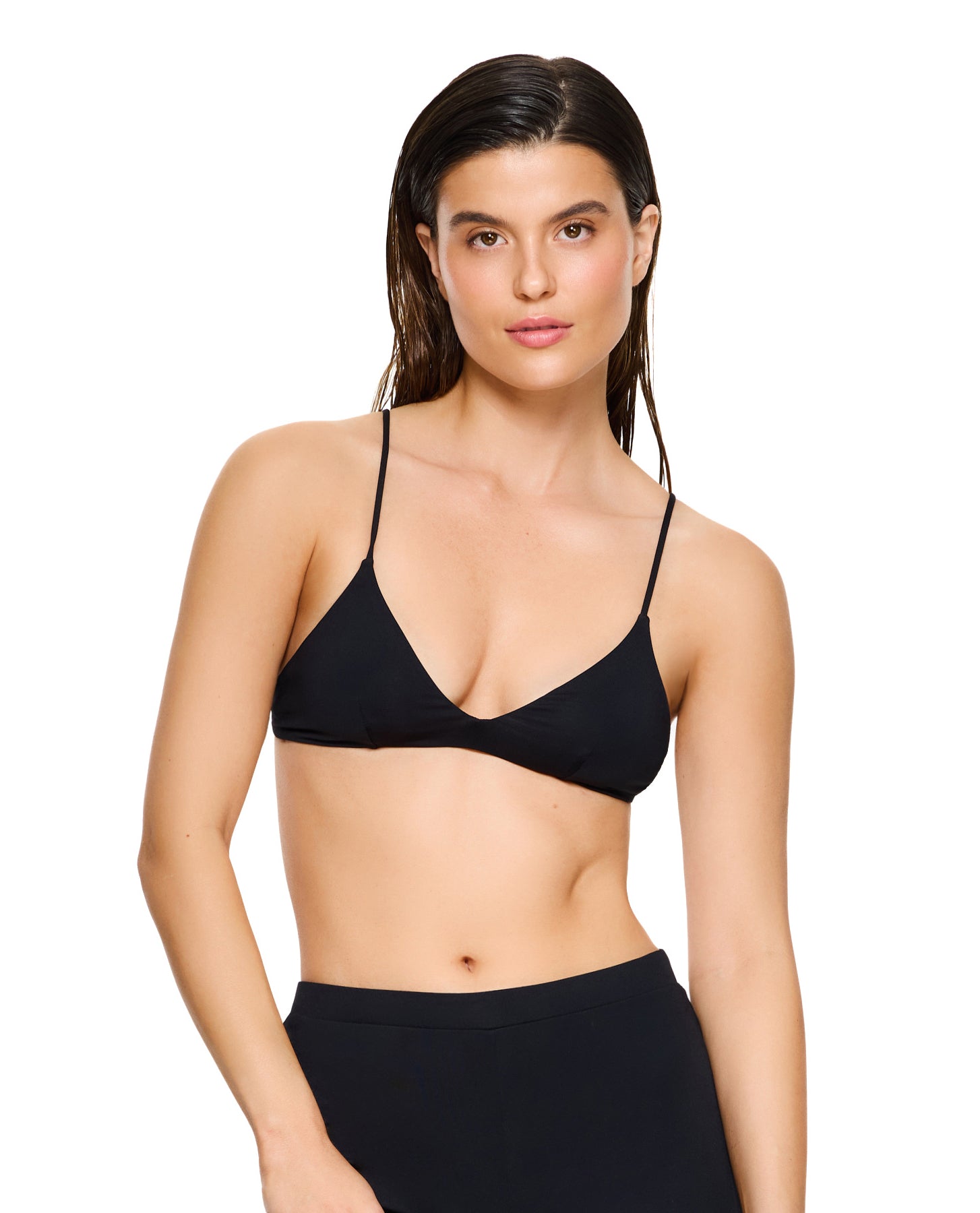 Solid Black V-Neck Bikini Top-Black