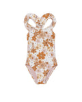 Nostalgic Bloom Square Neck Ruffle One Piece-Brown haze