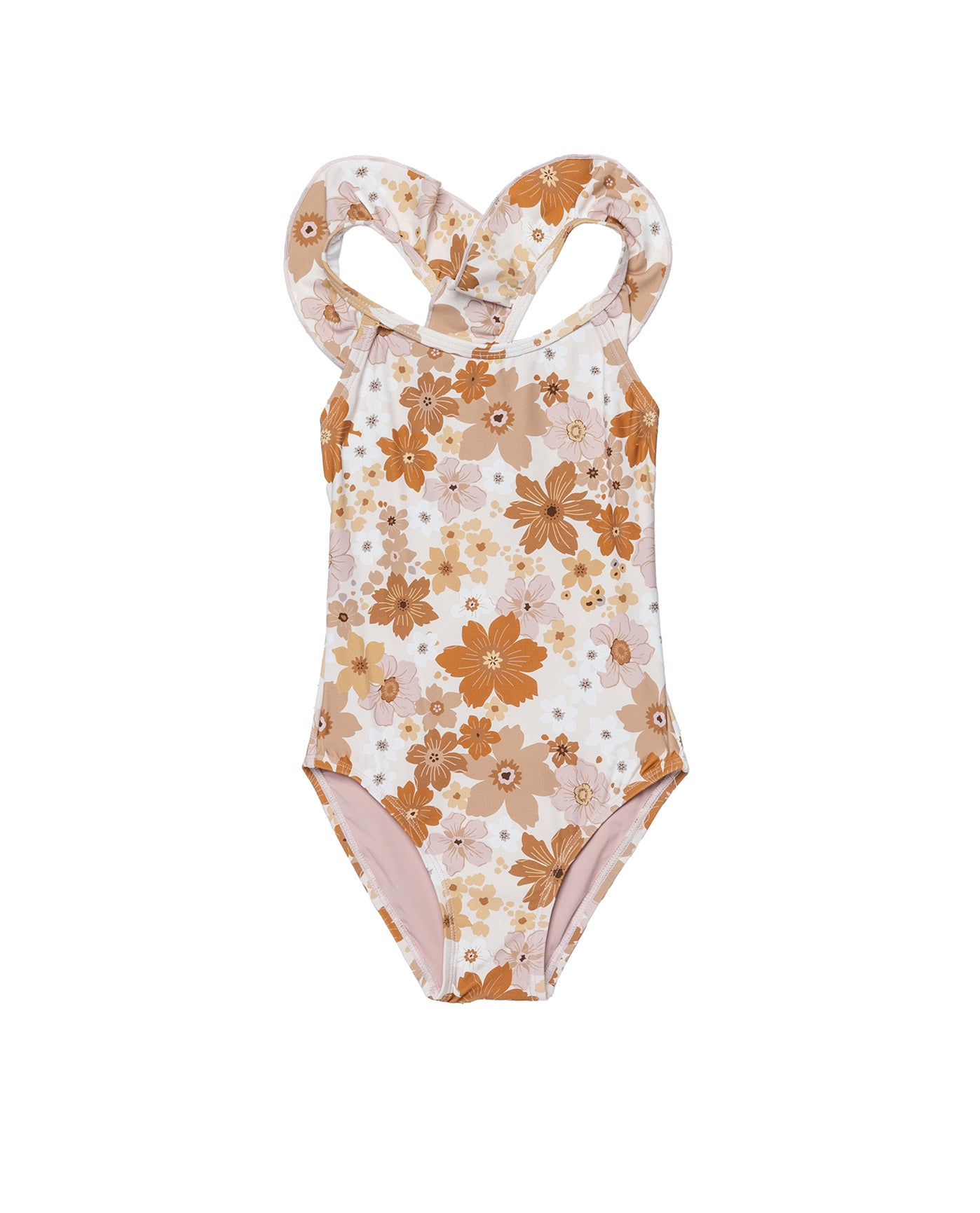 Nostalgic Bloom Square Neck Ruffle One Piece-Brown haze