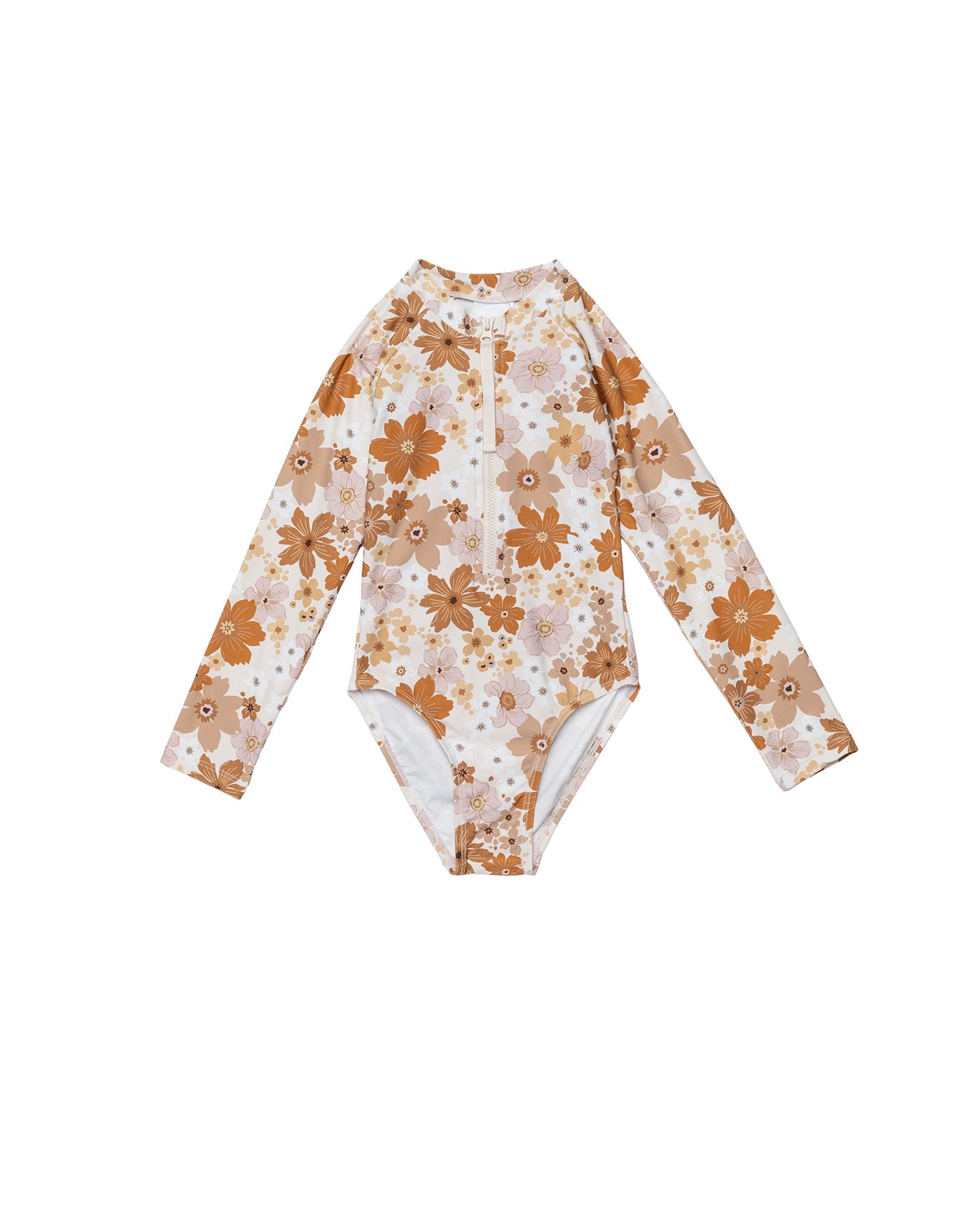 Nostalgic Bloom Long Sleeve Zip Front One Piece-Brown haze