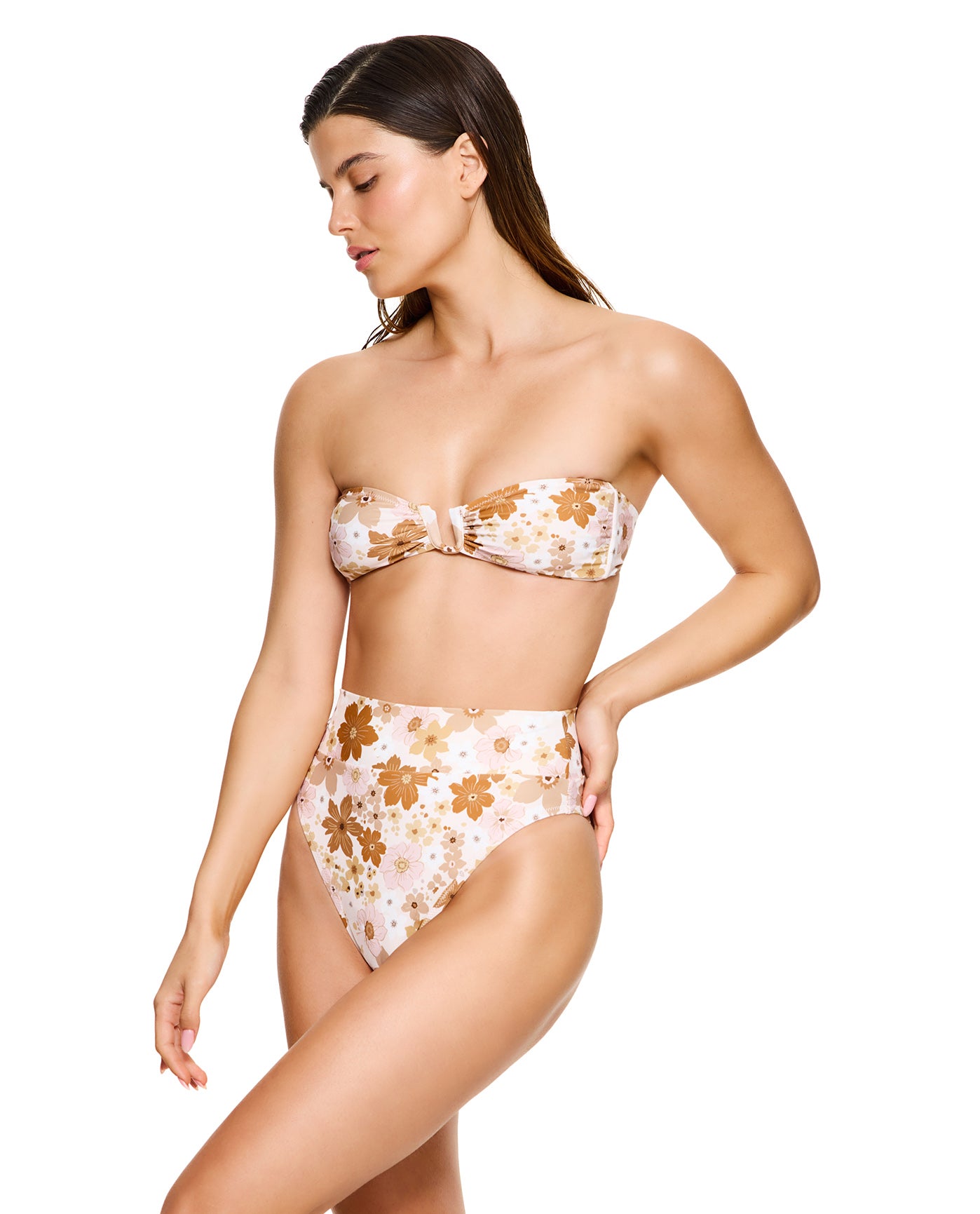 Nostalgic Bloom Bandeau Bikini Top-Brown haze