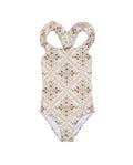 Love Notes Square Neck Ruffle One Piece-Cream brown