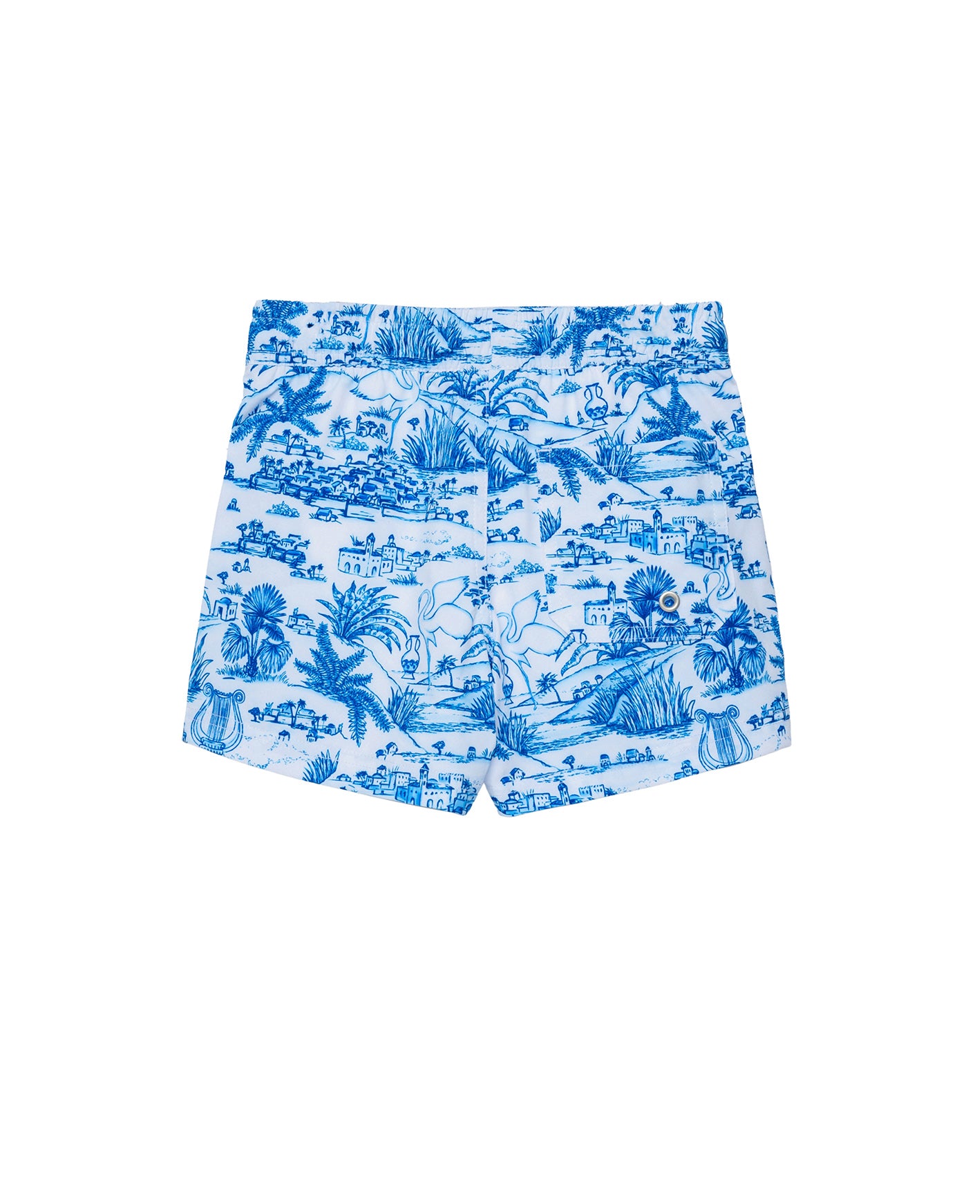 Summer Toile Drawstring Swim Shorts-Blue/ white