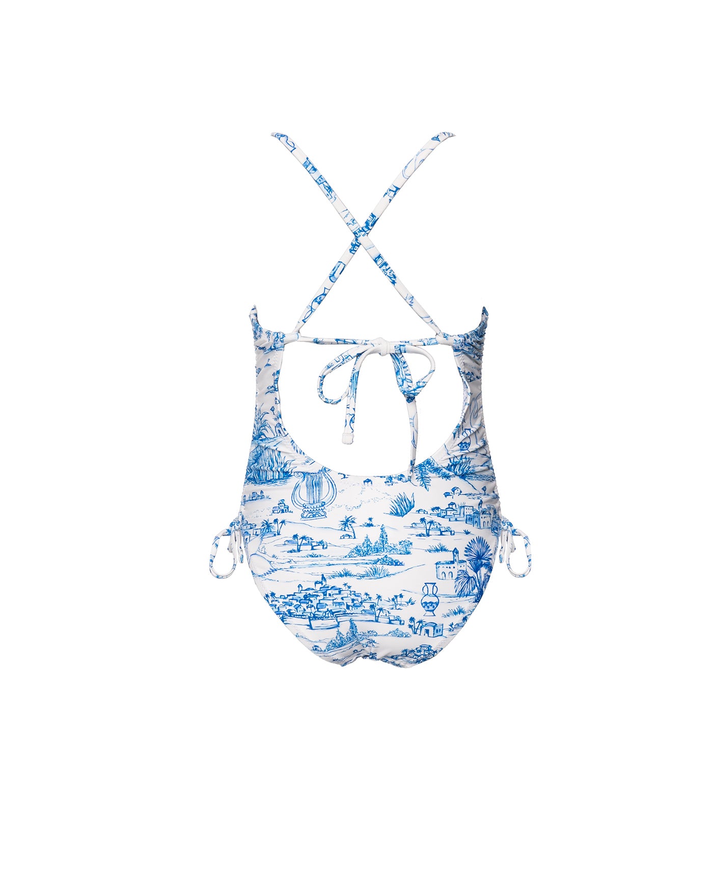 Summer Toile Criss Cross Back Adjustable One Piece -Blue/ white