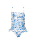 Summer Toile Criss Cross Back Adjustable One Piece -Blue/ white