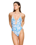Summer Toile Front Cut Out One Piece-Blue/ white
