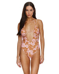 Maillot de bain une pièce licou décolleté plongeant Summer Memories - Rose/marron