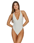 Maillot de bain une pièce texturé Mermaid Island à décolleté plongeant - Ivoire