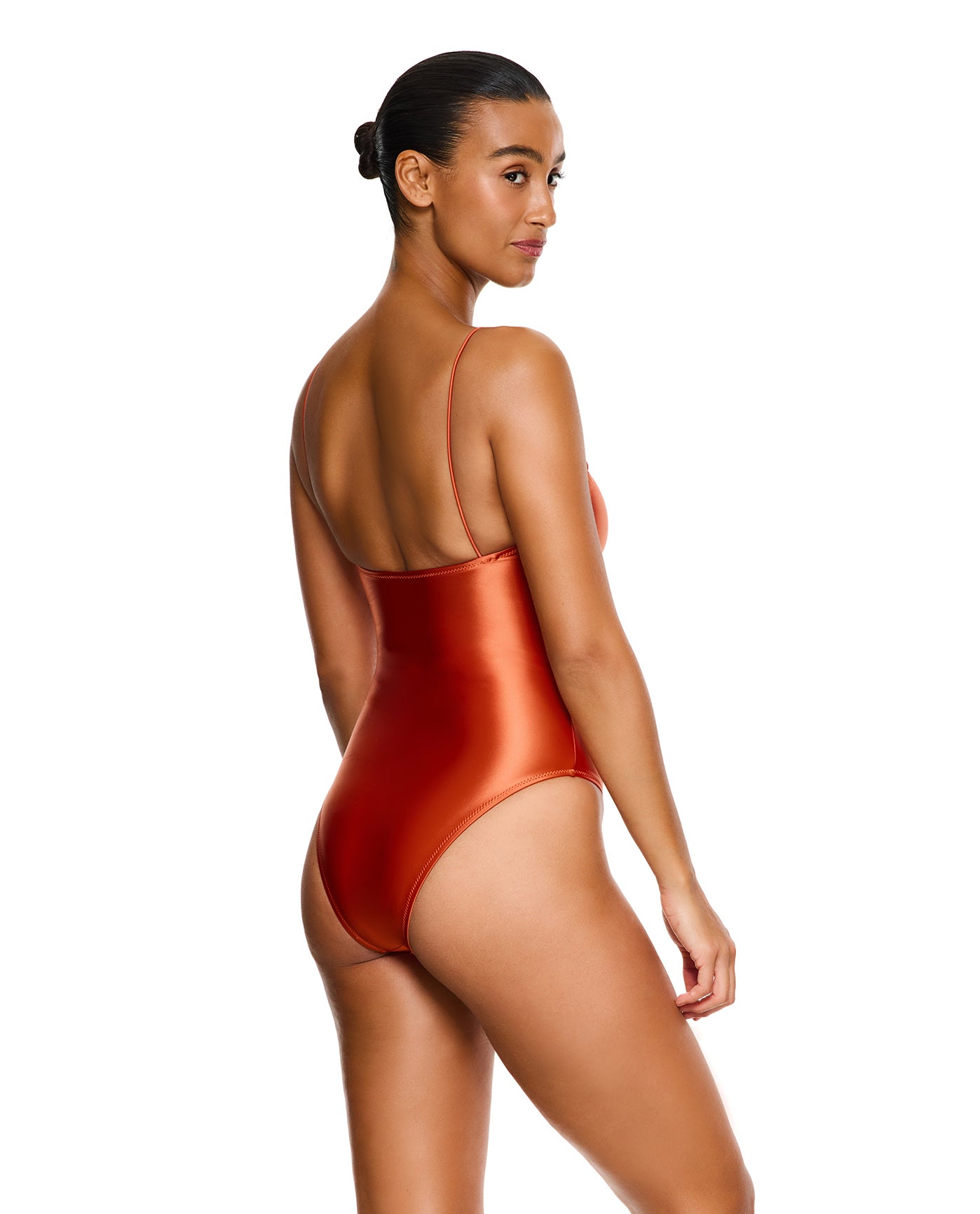Satin Royale Open Back One Piece-Spice
