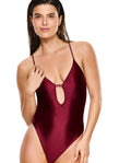 Satin Royale Front Cut Out One Piece-Bordeaux