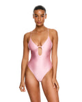Satin Royale Front Cut Out One Piece-Light pink