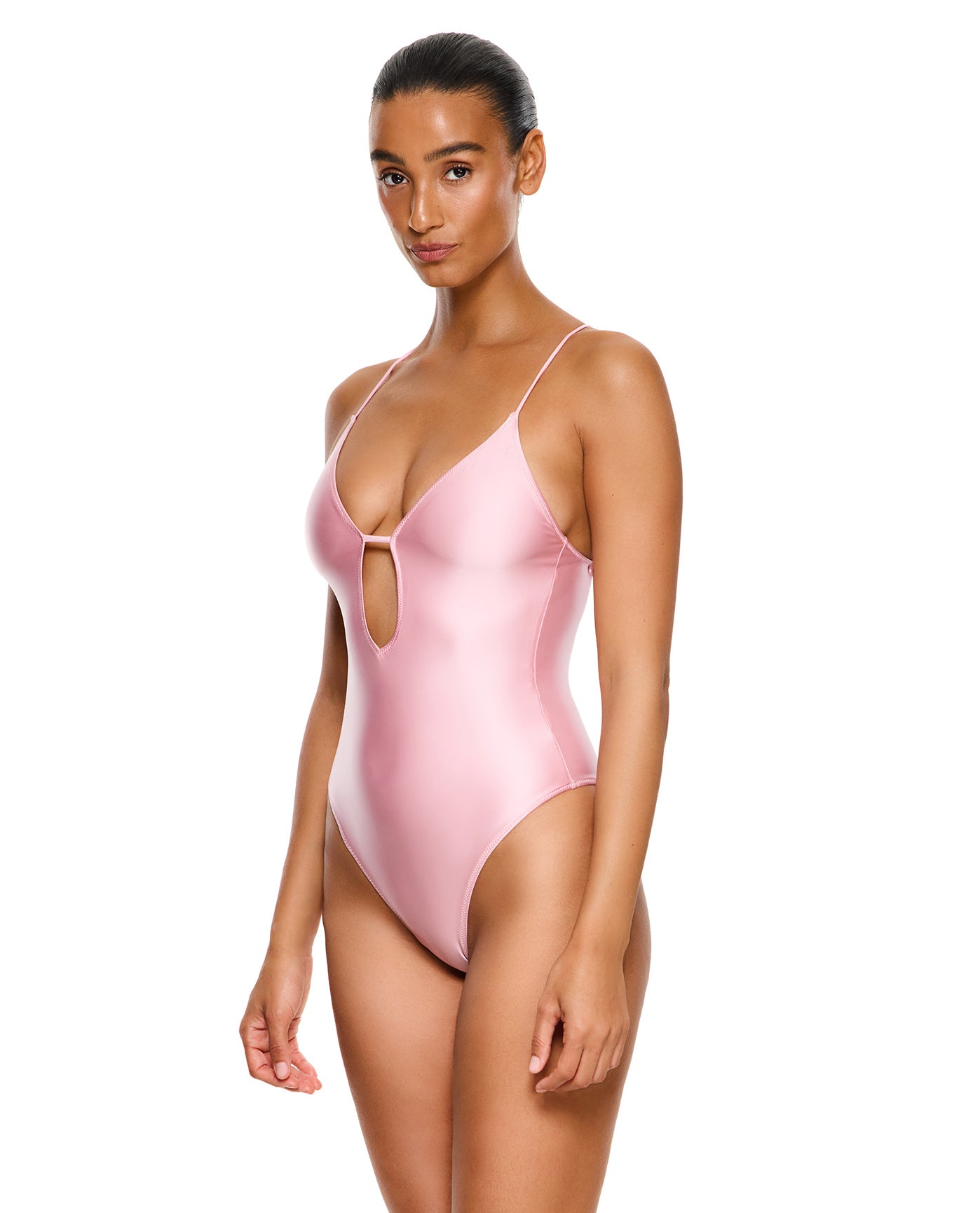 Satin Royale Front Cut Out One Piece-Light pink