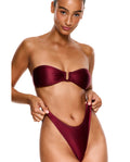 Satin Royale Bandeau Bikini Top-Bordeaux