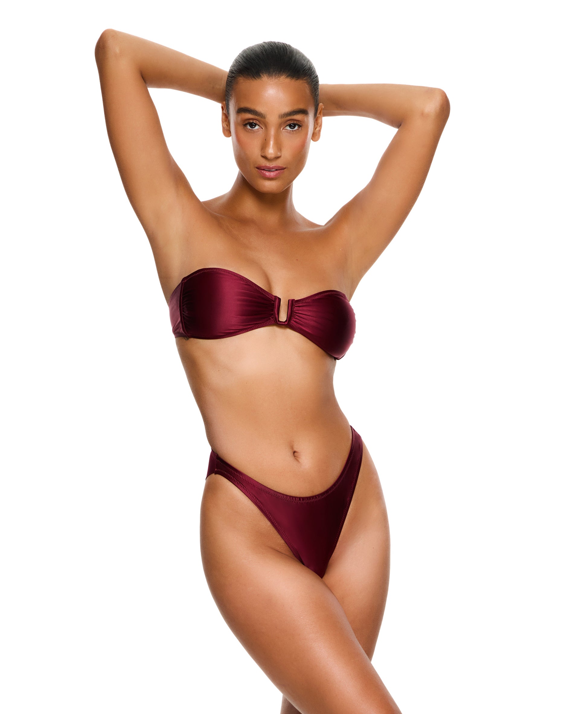 Satin Royale Bandeau Bikini Top-Bordeaux