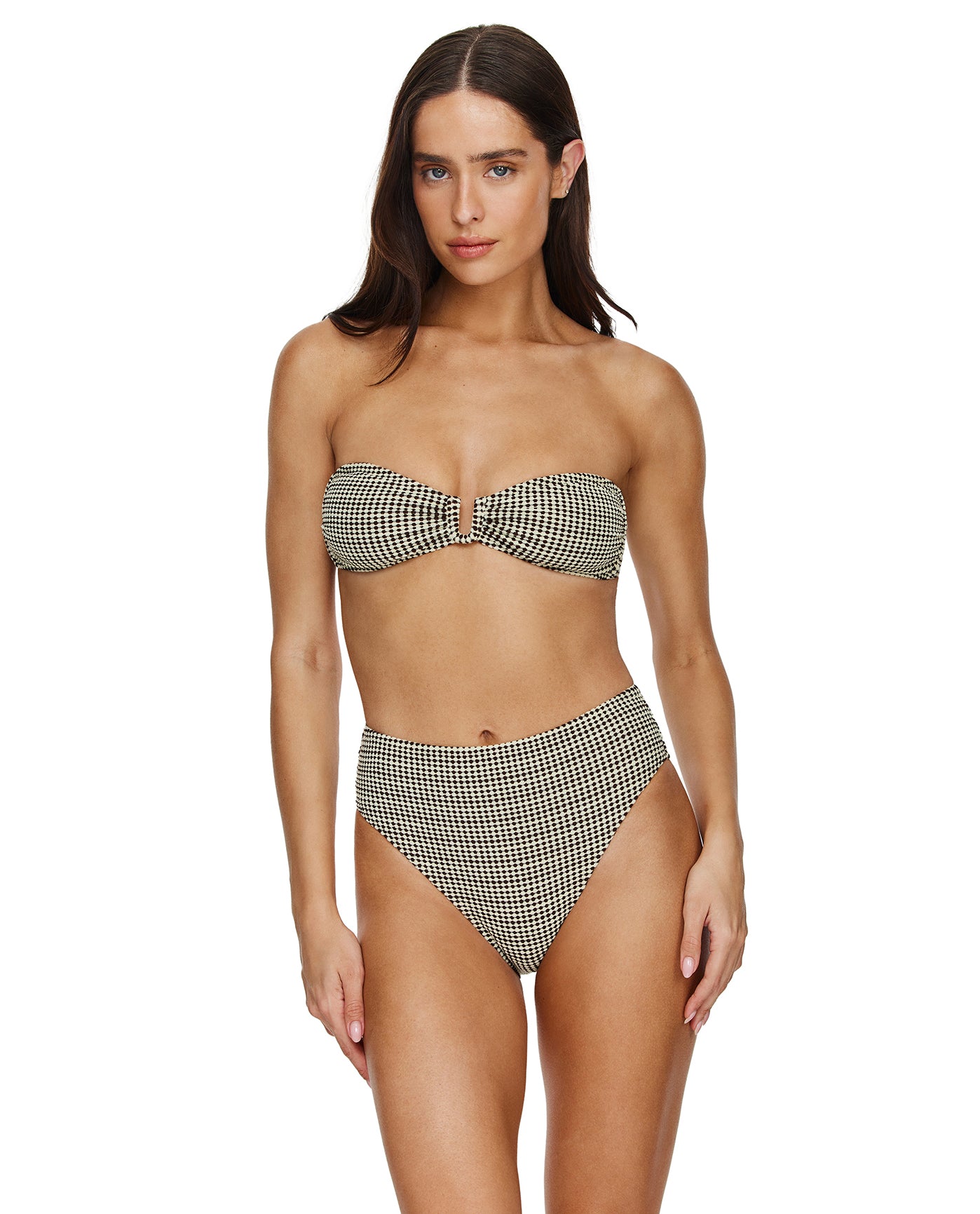 Sandy Beach Textured Bandeau Bikini Top -Multi/brn