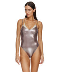 Maillot une-pièce à col en V superposé Moonlight
