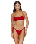Haut de bikini rouge à col rond Beach Time