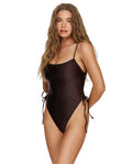 Maillot de bain une pièce ajustable Satin Touch - Marron
