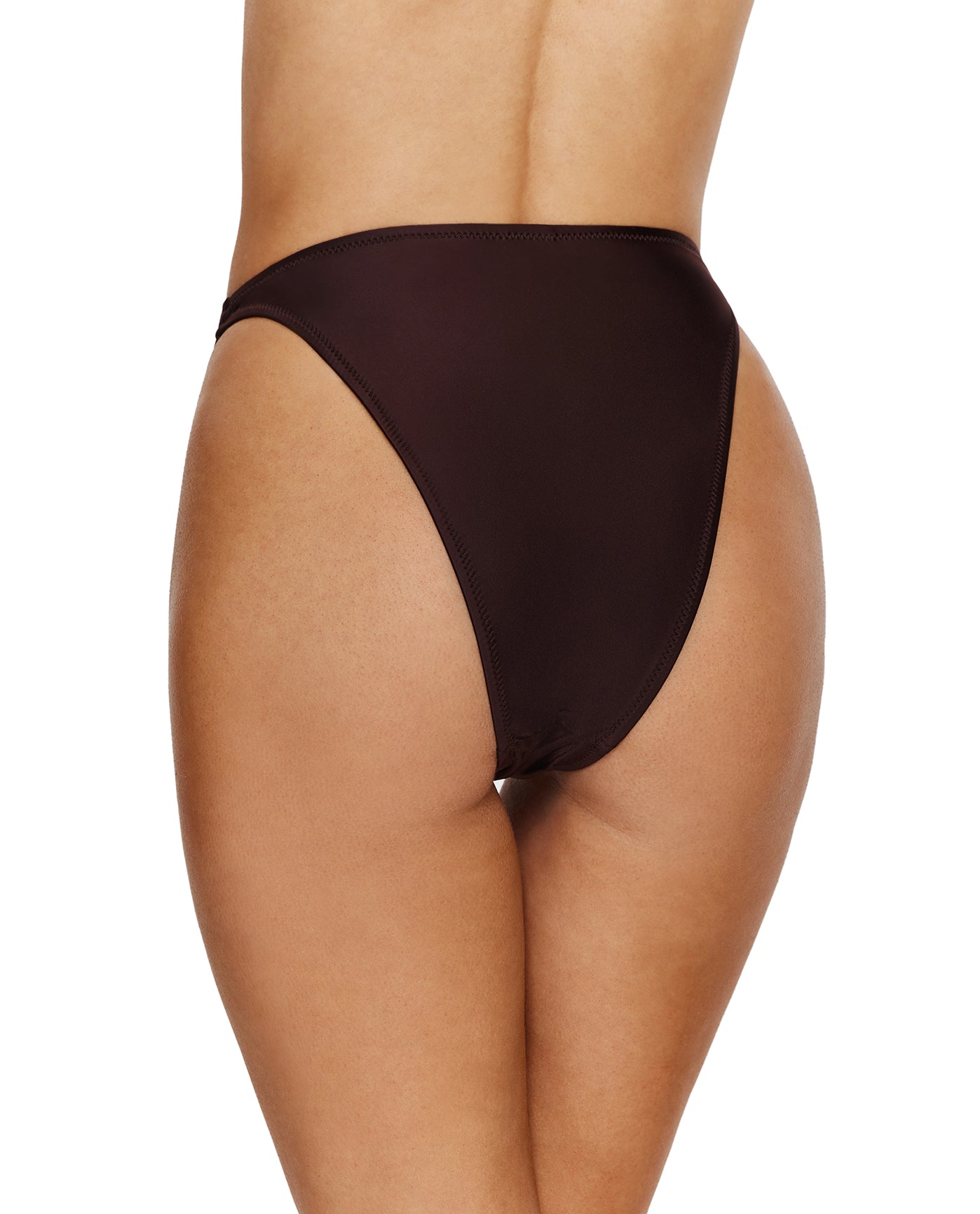 Satin Touch High Waist High Leg Bikini Bottom-Brown