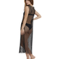 Back View Of Rhinestone Mesh Cover-Up Dress | black-001