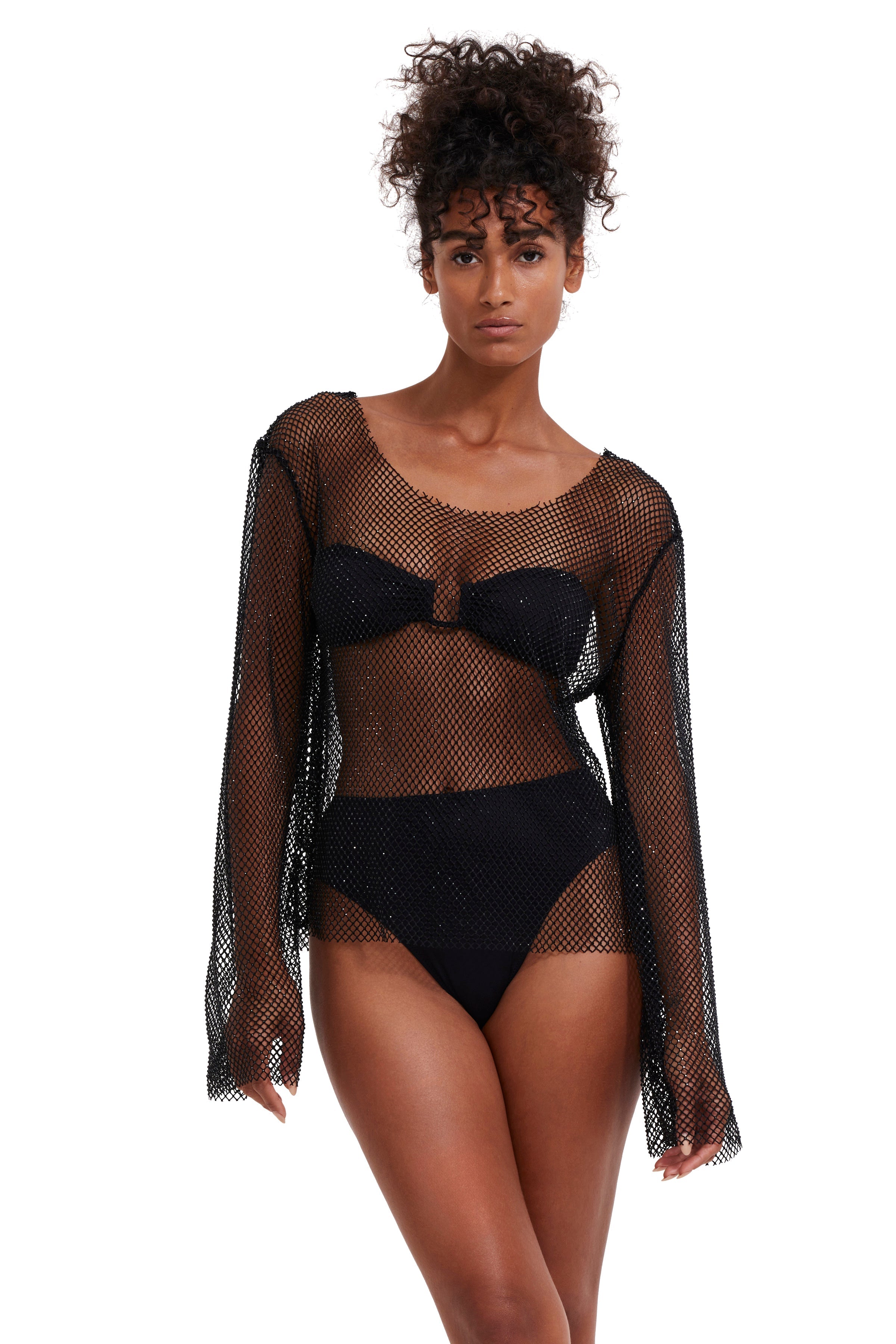 Rhinestone Mesh Cover-Up Top | Flirtt Black