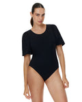 Modest High Round Neck Puff Sleeve One Piece