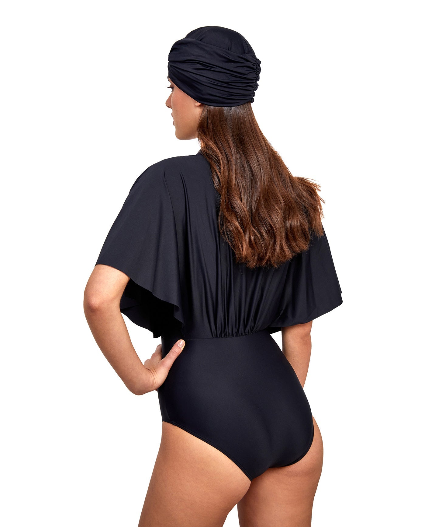 Modest Sleeved Surplice Blouson One Piece - Black