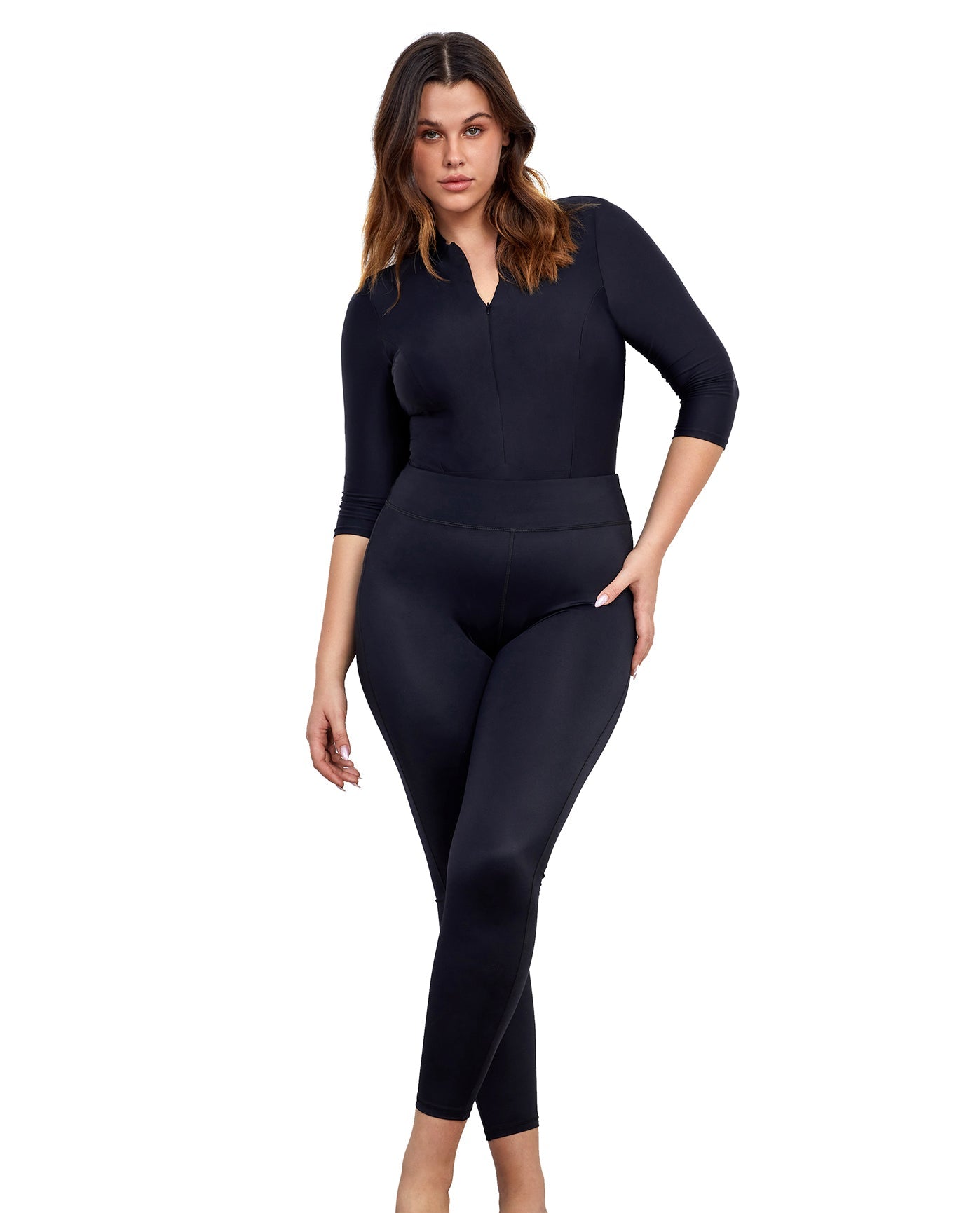 Alternate Front 1 View Of Gottex Modest Swim Leggings | GOTTEX MODEST BLACK