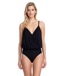 Lattice Surplice Blouson Underwire One Piece-Black