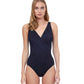Front View Of Gottex Contour Lattice V-Neck Surplice One Piece Swimsuit | Gottex Lattice Black