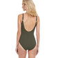 Back View Of Gottex Contour Lattice V-Neck Surplice One Piece Swimsuit | Gottex Lattice Olive
