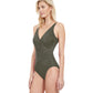 Side View View Of Gottex Contour Lattice V-Neck Surplice One Piece Swimsuit | Gottex Lattice Olive