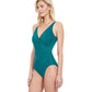 Side View View Of Gottex Contour Lattice V-Neck Surplice One Piece Swimsuit | Gottex Lattice Lagoon