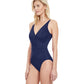 Side View View Of Gottex Contour Lattice V-Neck Surplice One Piece Swimsuit | Gottex Lattice Navy