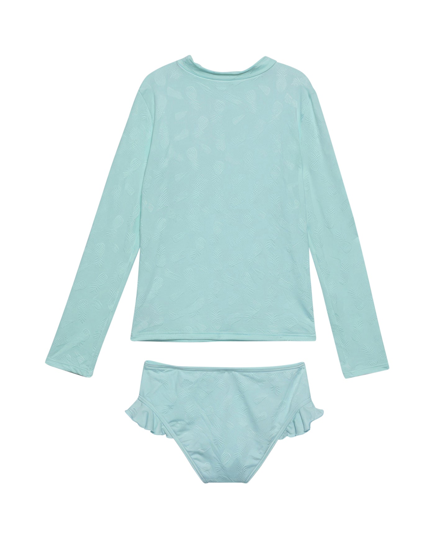 Back View Of Gottex Kids Pineapple Long Sleeve Rash Guard Top And Bikini Bottom | GOTTEX KIDS PINEAPPLE PISTACHIO