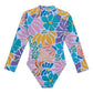 Back View Of Gottex Kids Sunshine Long Sleeve Zip Up Rash Guard One Piece Swimsuit | GOTTEX KIDS SUNSHINE