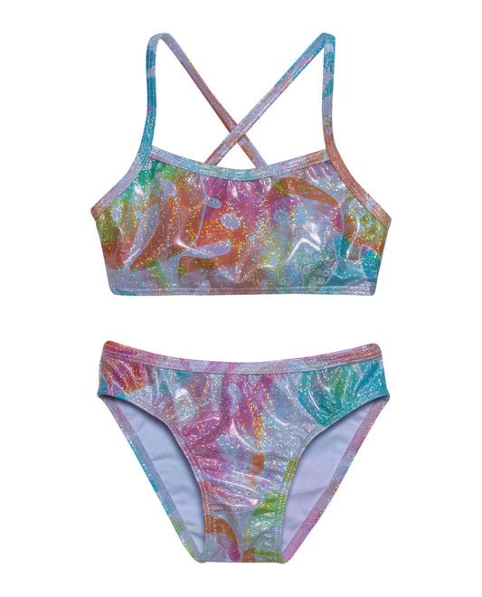 Front View Of Gottex Kids Palm Tree Bralette Bikini Top And Bikini Bottom | GOTTEX KIDS PALM TREE