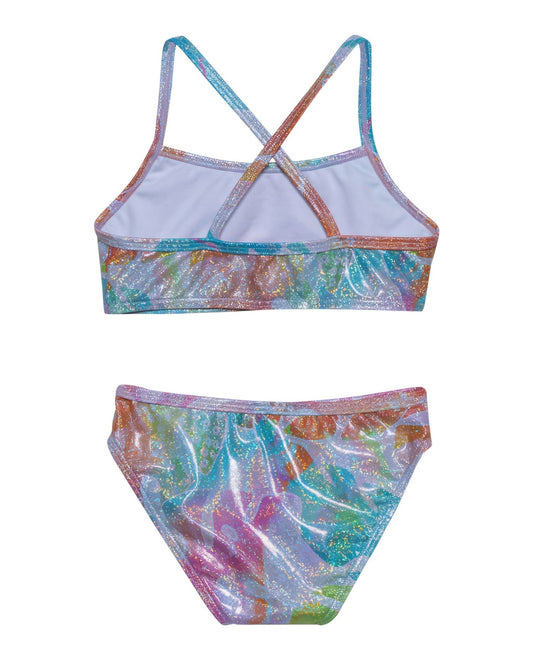 Back View Of Gottex Kids Palm Tree Bralette Bikini Top And Bikini Bottom | GOTTEX KIDS PALM TREE