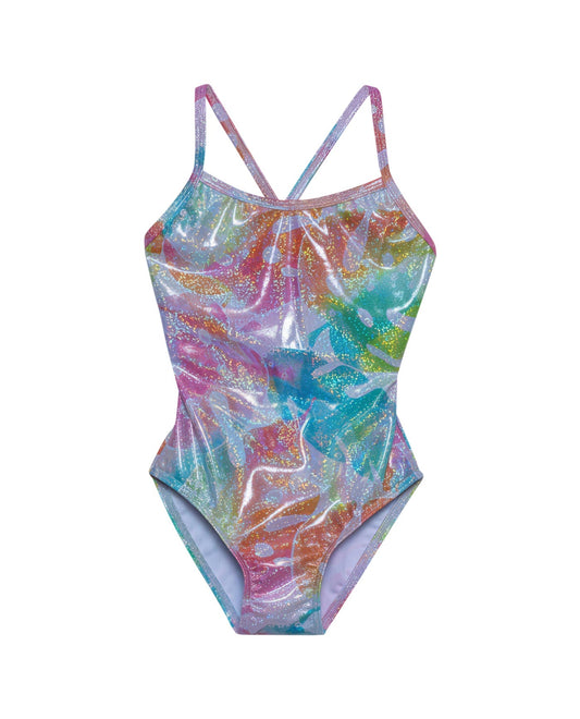 Front View Of Gottex Kids Palm Tree Round Neck Swimdress | GOTTEX KIDS PALM TREE