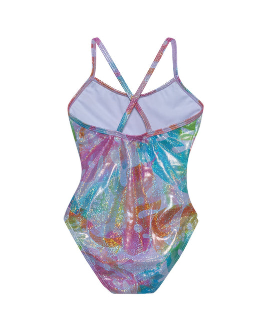 Back View Of Gottex Kids Palm Tree Round Neck Swimdress | GOTTEX KIDS PALM TREE
