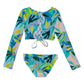 Back View Of Gottex Kids Rainforest Long Sleeve Cropped Rash Guard Top And Bikini Bottom | GOTTEX KIDS RAINFOREST