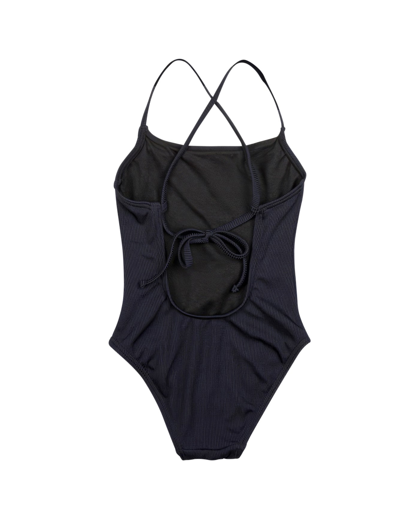 Back View Of Gottex Kids Textured Rib Round Neck One Piece Swimsuit | GOTTEX KIDS TEXTURED RIB BLACK
