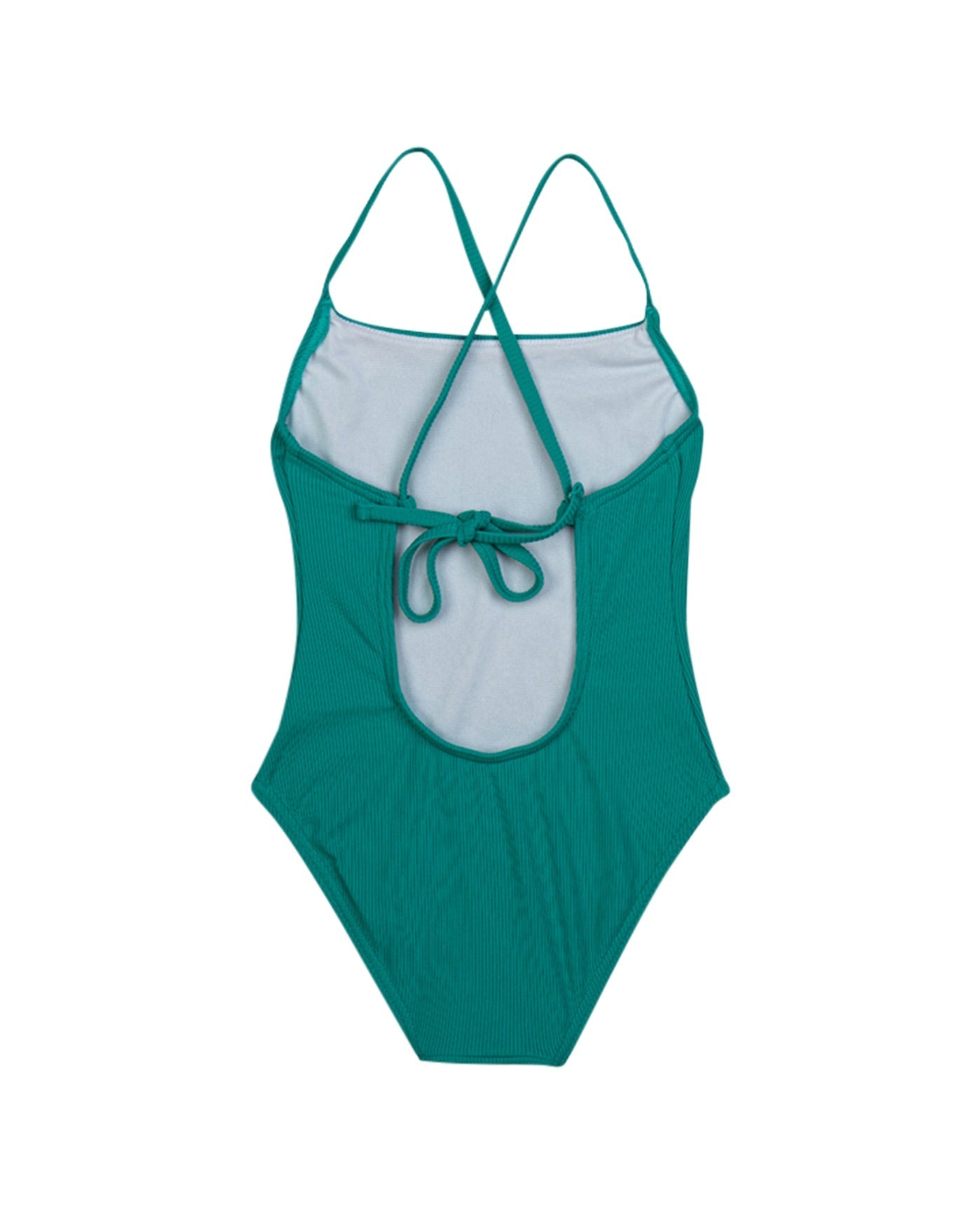 Back View Of Gottex Kids Textured Rib Round Neck One Piece Swimsuit | GOTTEX KIDS TEXTURED RIB GREEN
